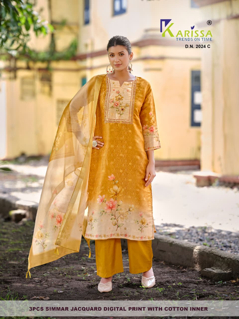 Karissa Setwise Premium Soft Shimmer Jacquard Digital Print 3-Piece Suit Set — Wholesale Kurtis, Karissa wholesale from Surat — Photo 5