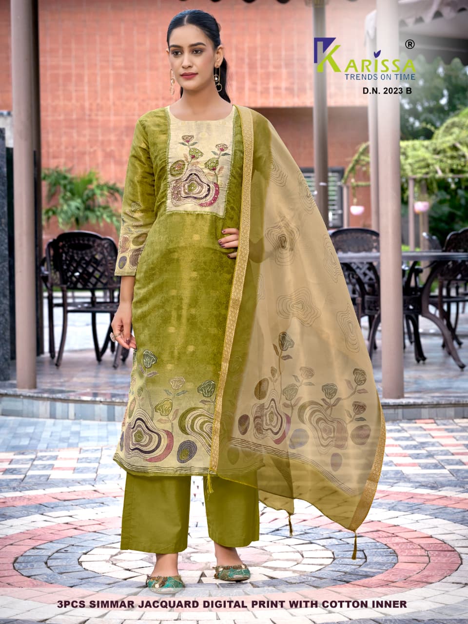Karissa Setwise Premium Soft Shimmer Jacquard Digital Print 3-Piece Suit Set — Wholesale Kurtis, Karissa wholesale from Surat — Photo 4