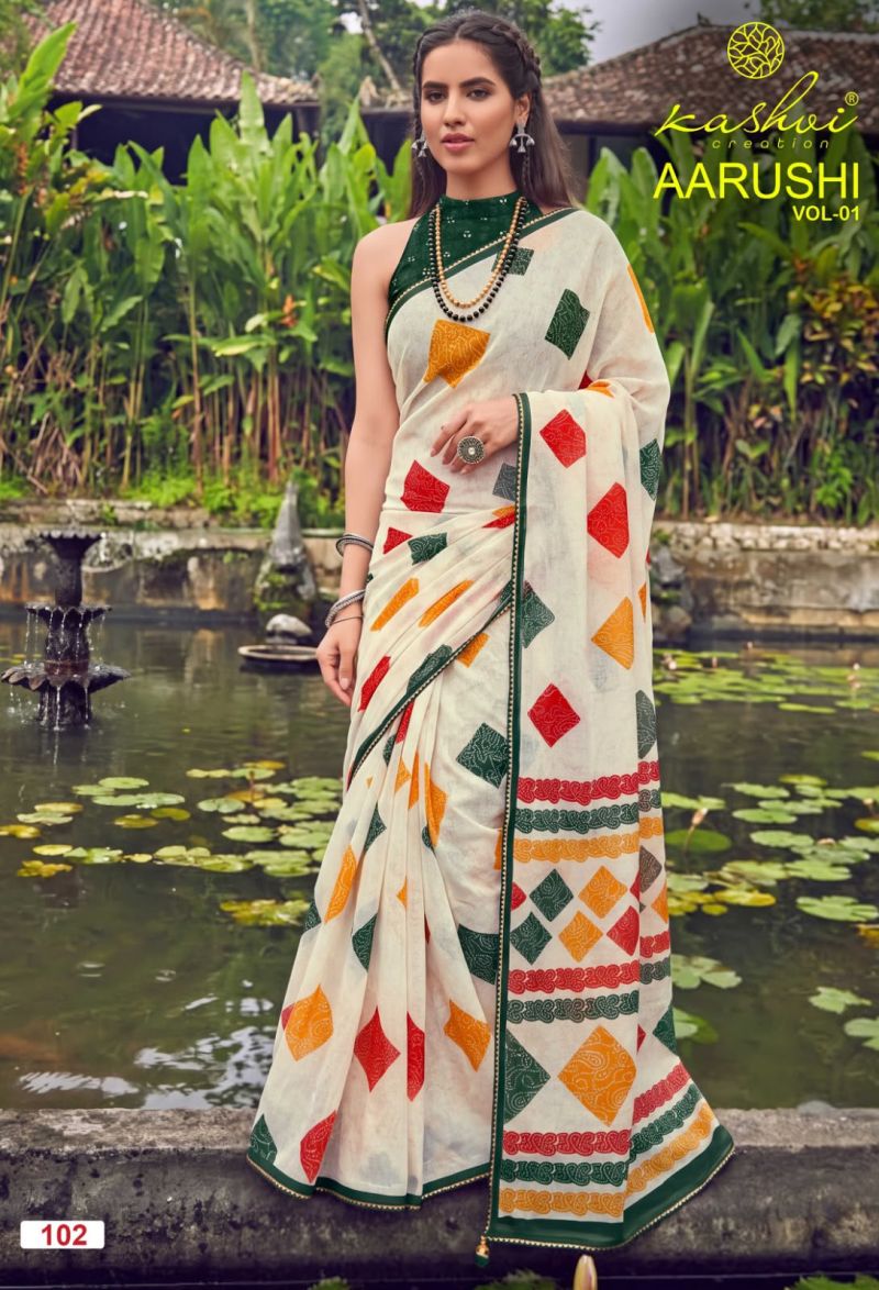 Kashvi Aarushi Vol 1 Weightless Printed Fancy Saree with Blouse — Wholesale Sarees, Kashvi Creation wholesale from Surat — Photo 3