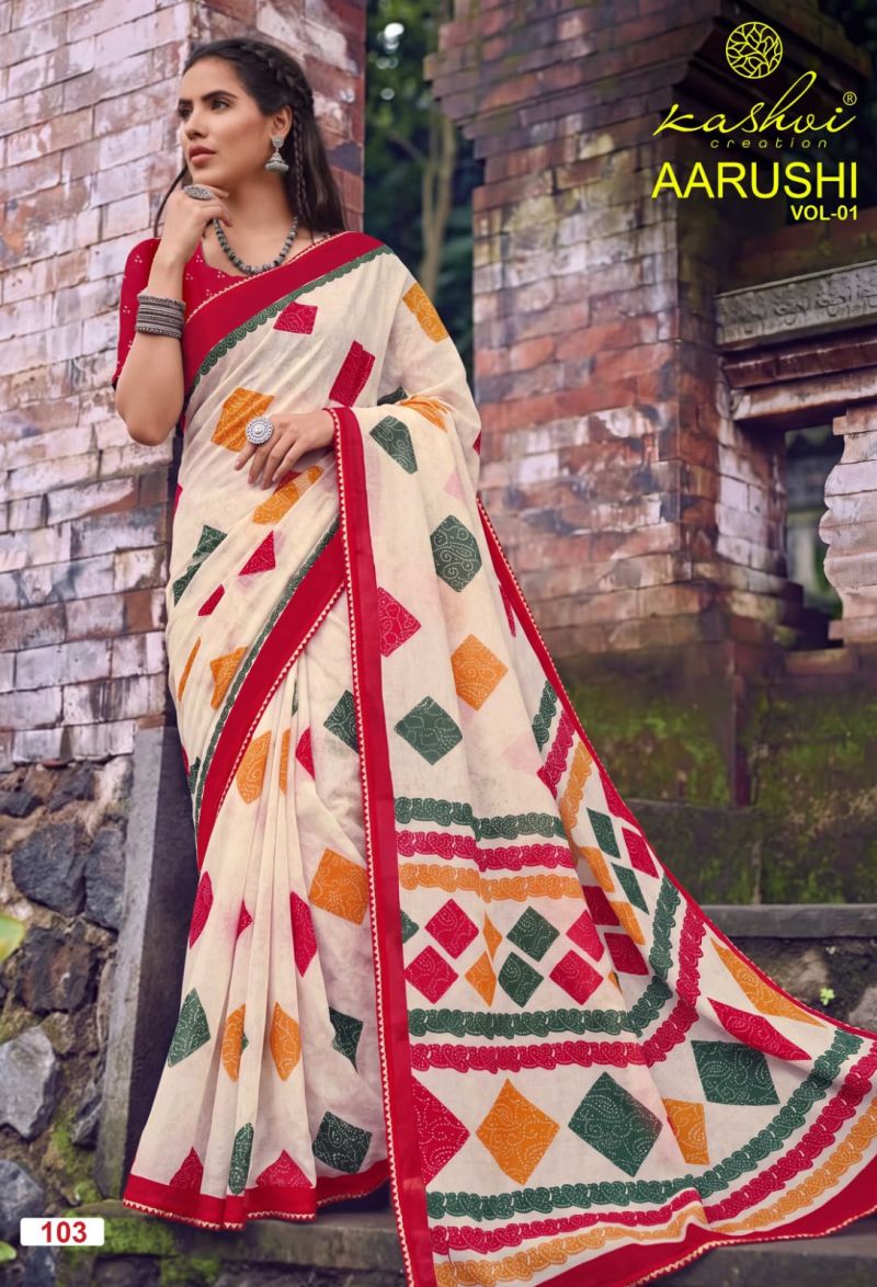 Kashvi Aarushi Vol 1 Weightless Printed Fancy Saree with Blouse — Wholesale Sarees, Kashvi Creation wholesale from Surat — Photo 2
