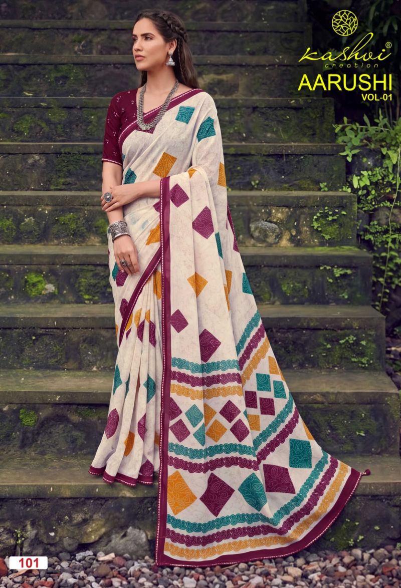 Kashvi Aarushi Vol 1 Weightless Printed Fancy Saree with Blouse — Wholesale Sarees, Kashvi Creation wholesale from Surat — Photo 8