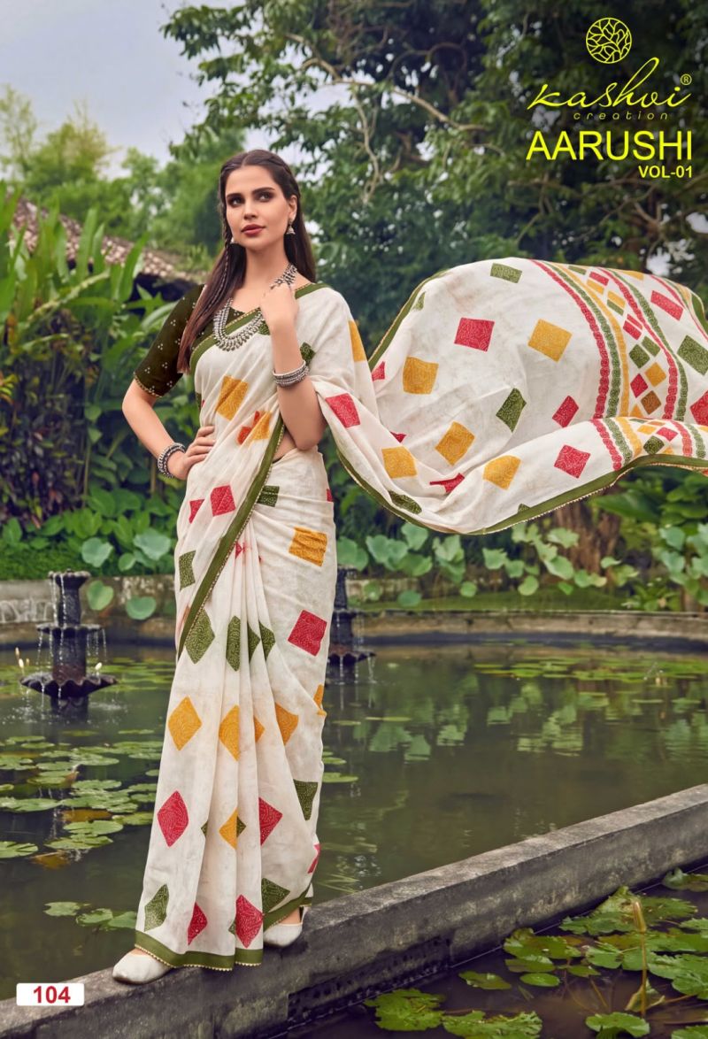 Kashvi Aarushi Vol 1 Weightless Printed Fancy Saree with Blouse — Wholesale Sarees, Kashvi Creation wholesale from Surat — Photo 7