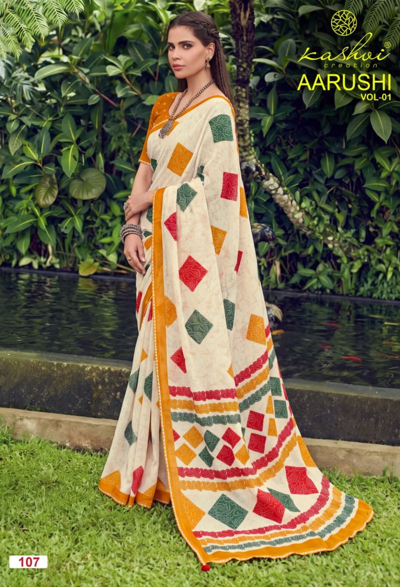 Kashvi Aarushi Vol 1 Weightless Printed Fancy Saree with Blouse — Wholesale Sarees, Kashvi Creation wholesale from Surat — Photo 6