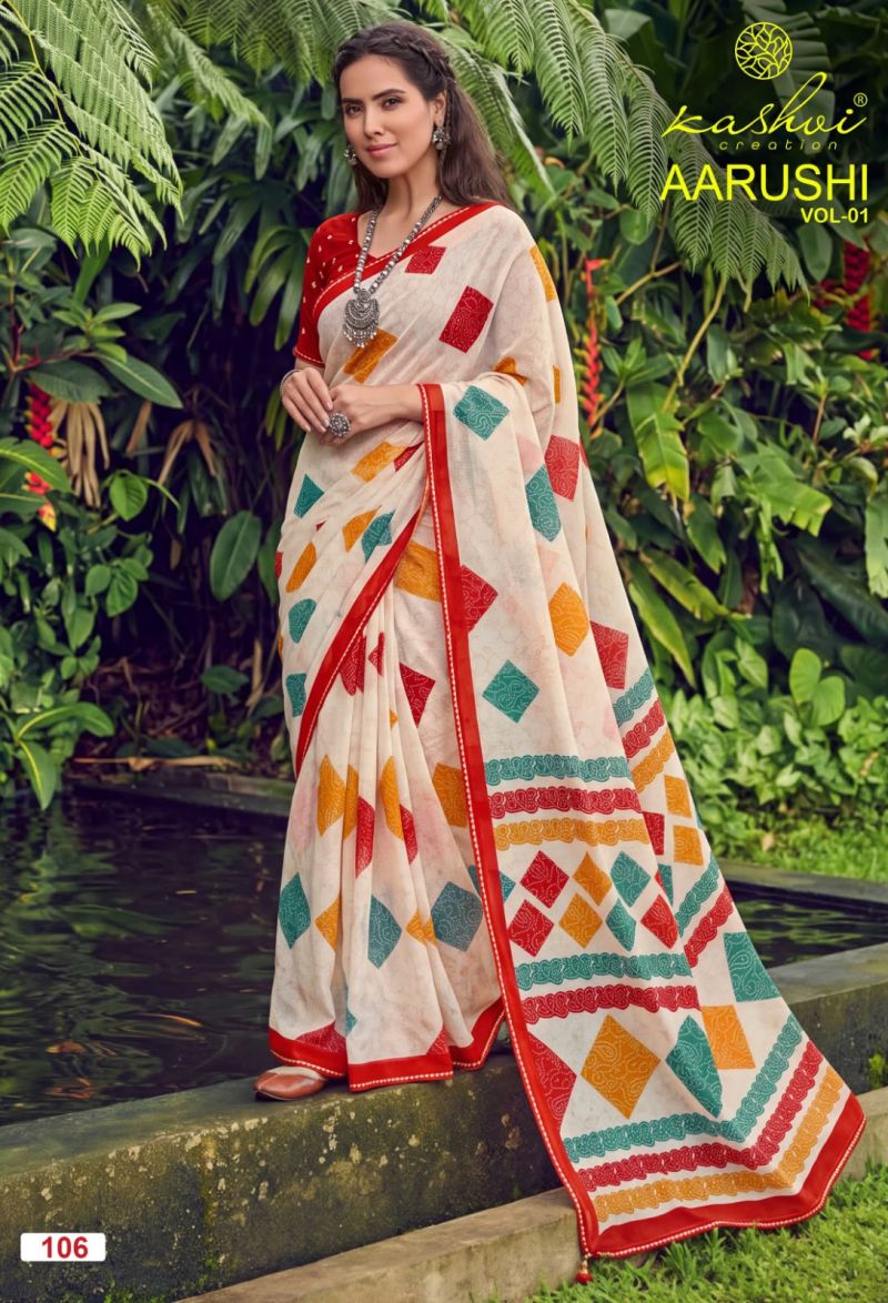Kashvi Aarushi Vol 1 Weightless Printed Fancy Saree with Blouse — Wholesale Sarees, Kashvi Creation wholesale from Surat — Photo 5