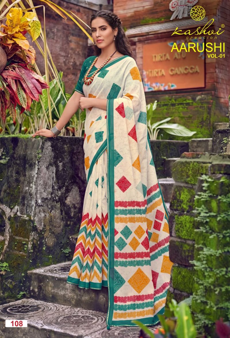 Kashvi Aarushi Vol 1 Weightless Printed Fancy Saree with Blouse — Wholesale Sarees, Kashvi Creation wholesale from Surat — Photo 4
