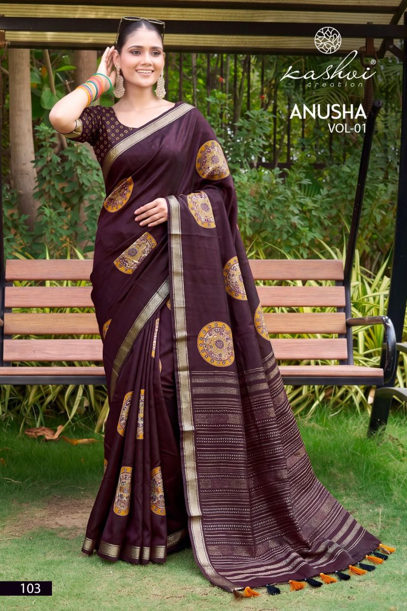 Kashvi Anusha Vol 1 Viscose Satin Saree with Jacquard Border Collection — Wholesale Sarees, Kashvi Creation wholesale from Surat — Photo 2