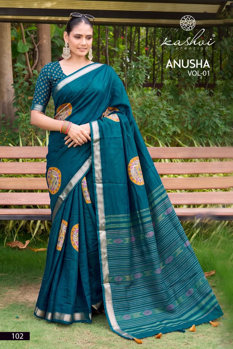 Kashvi Anusha Vol 1 Viscose Satin Saree with Jacquard Border Collection — Wholesale Sarees, Kashvi Creation wholesale from Surat — Photo 8