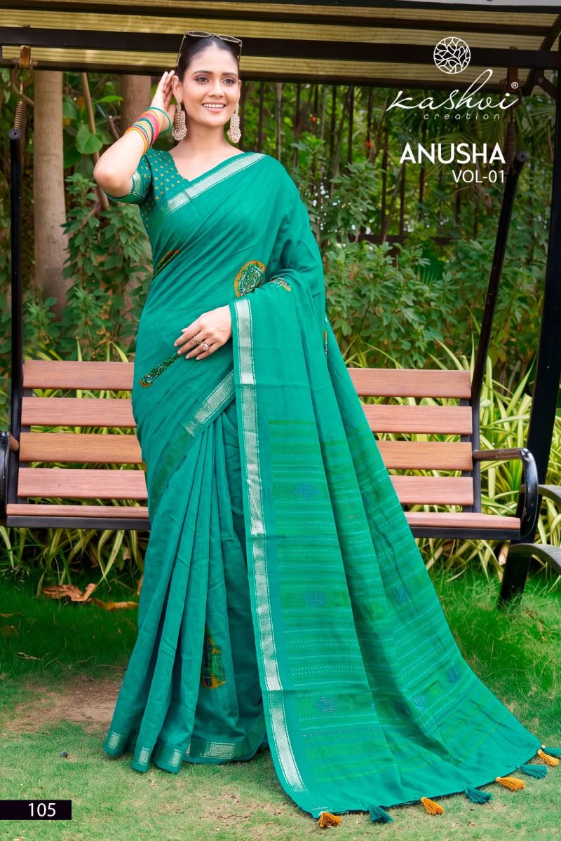 Kashvi Anusha Vol 1 Viscose Satin Saree with Jacquard Border Collection — Wholesale Sarees, Kashvi Creation wholesale from Surat — Photo 7