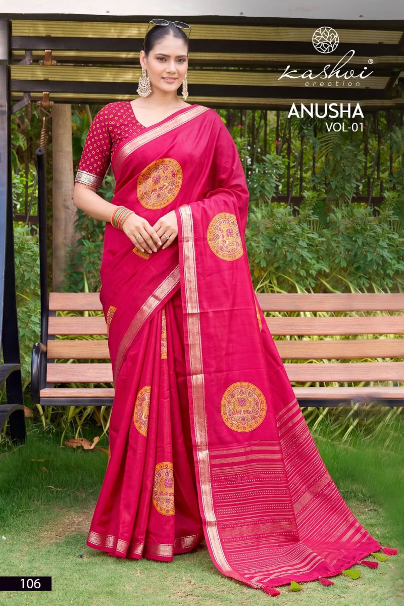 Kashvi Anusha Vol 1 Viscose Satin Saree with Jacquard Border Collection — Wholesale Sarees, Kashvi Creation wholesale from Surat — Photo 5