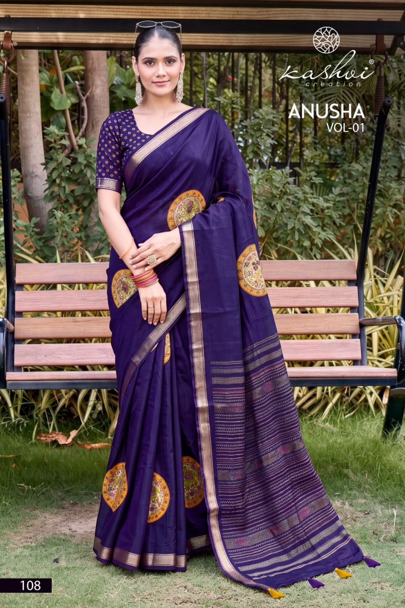 Kashvi Anusha Vol 1 Viscose Satin Saree with Jacquard Border Collection — Wholesale Sarees, Kashvi Creation wholesale from Surat — Photo 3