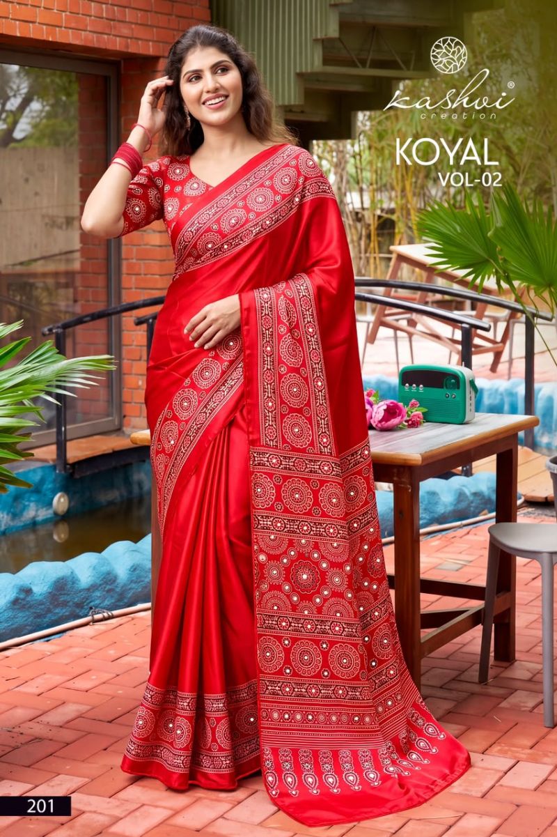 Kashvi Koyal Vol 2 Japan Satin Mirror Work Saree Collection Wholesale — Wholesale Sarees, Kashvi Creation wholesale from Surat — Photo 4