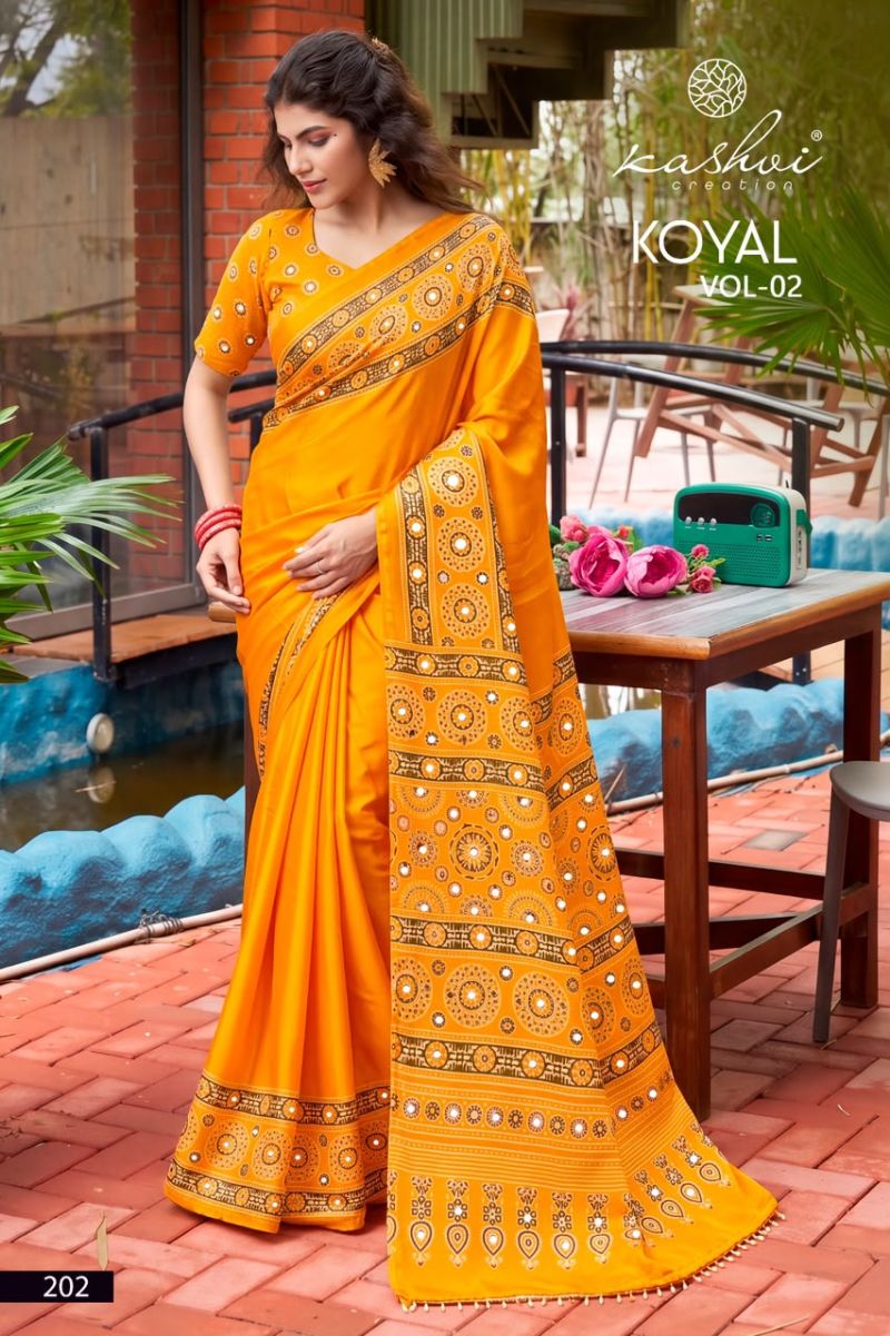 Kashvi Koyal Vol 2 Japan Satin Mirror Work Saree Collection Wholesale — Wholesale Sarees, Kashvi Creation wholesale from Surat — Photo 3