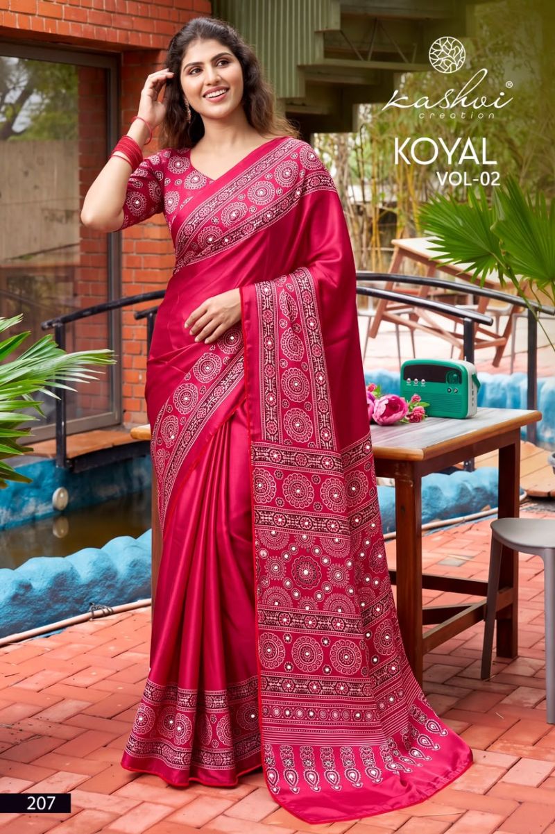 Kashvi Koyal Vol 2 Japan Satin Mirror Work Saree Collection Wholesale — Wholesale Sarees, Kashvi Creation wholesale from Surat — Photo 8