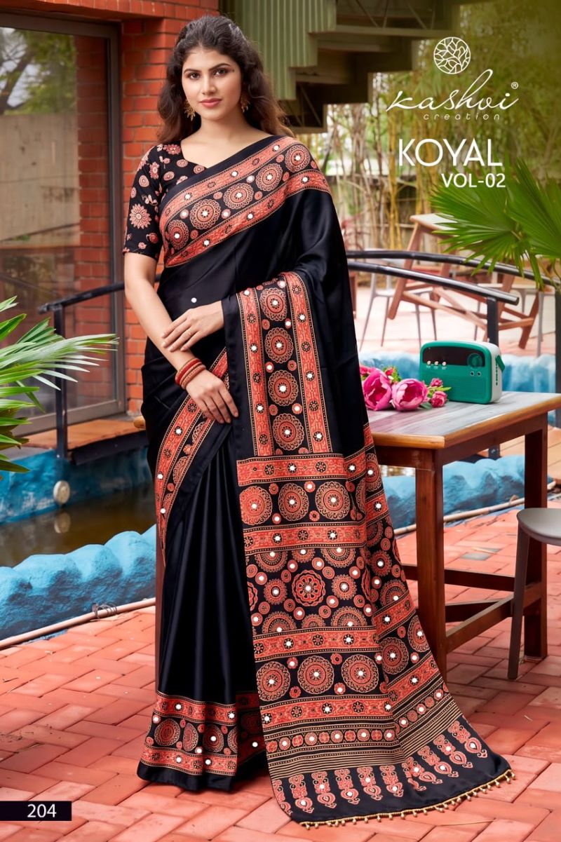 Kashvi Koyal Vol 2 Japan Satin Mirror Work Saree Collection Wholesale — Wholesale Sarees, Kashvi Creation wholesale from Surat — Photo 6