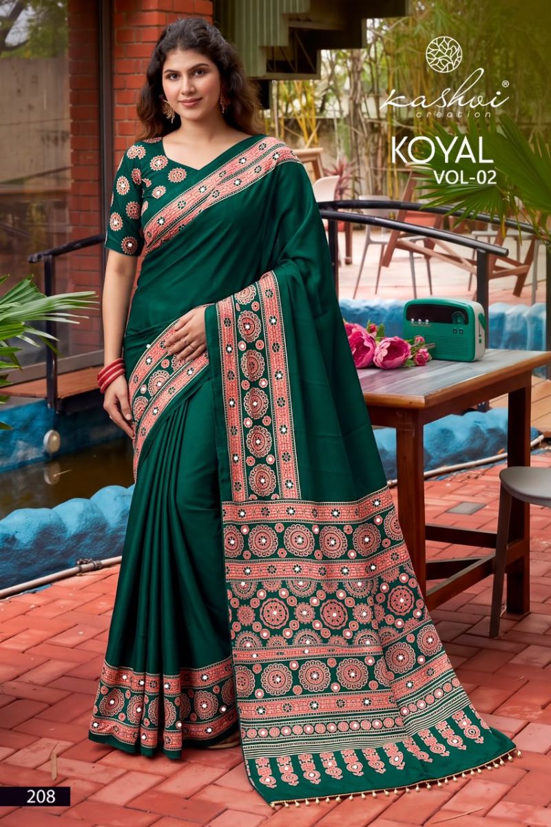 Kashvi Koyal Vol 2 Japan Satin Mirror Work Saree Collection Wholesale — Wholesale Sarees, Kashvi Creation wholesale from Surat — Photo 5