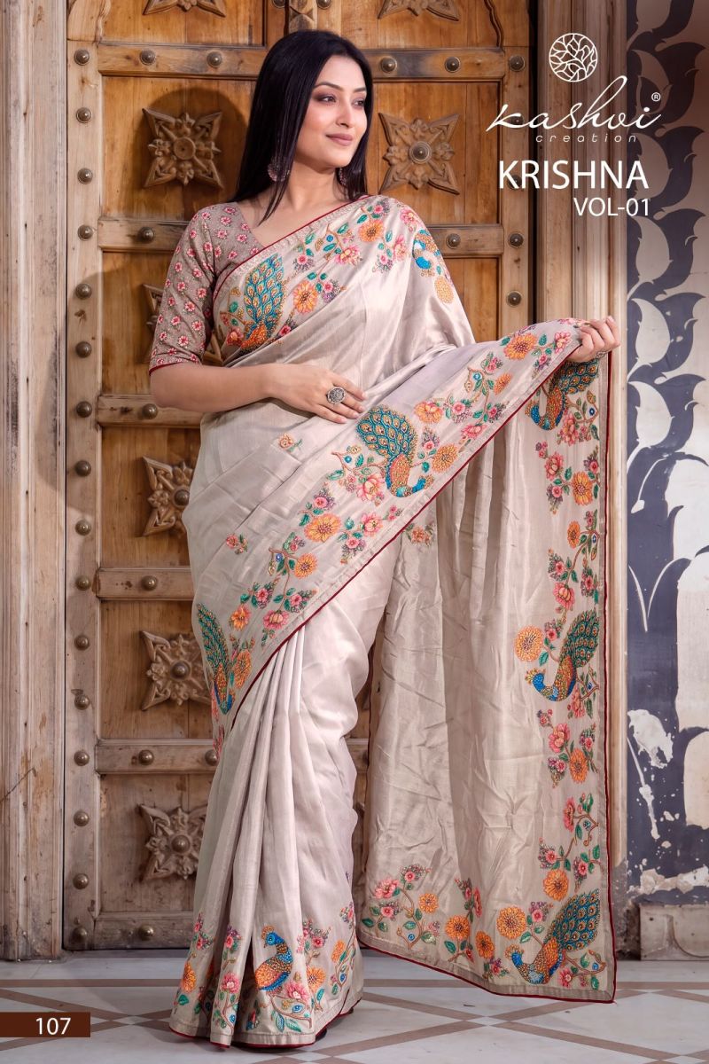Kashvi Krishna Vol 1 Chocolate Digital Printed Saree Collection Wholesale Sarees