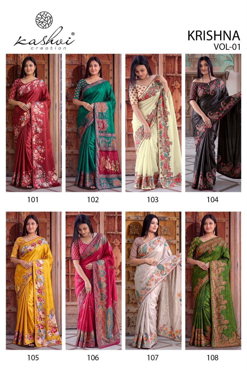 Kashvi Krishna Vol 1 Chocolate Digital Printed Saree Collection Wholesale Sarees — Wholesale Sarees, Kashvi Creation wholesale from Surat — Photo 9