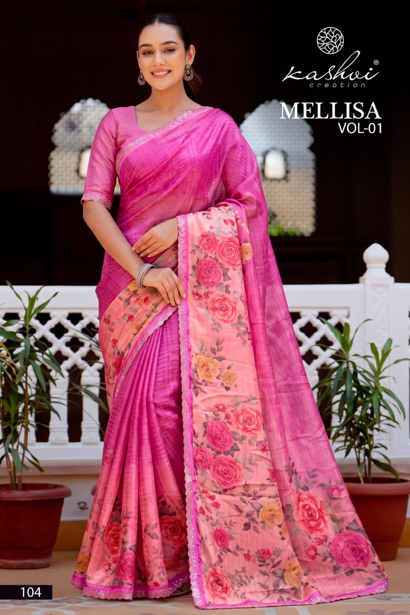 Kashvi Mellisa Vol 1 Viscose Satin Digital Print Swarovski Work Saree — Wholesale Sarees, Kashvi Creation wholesale from Surat — Photo 3