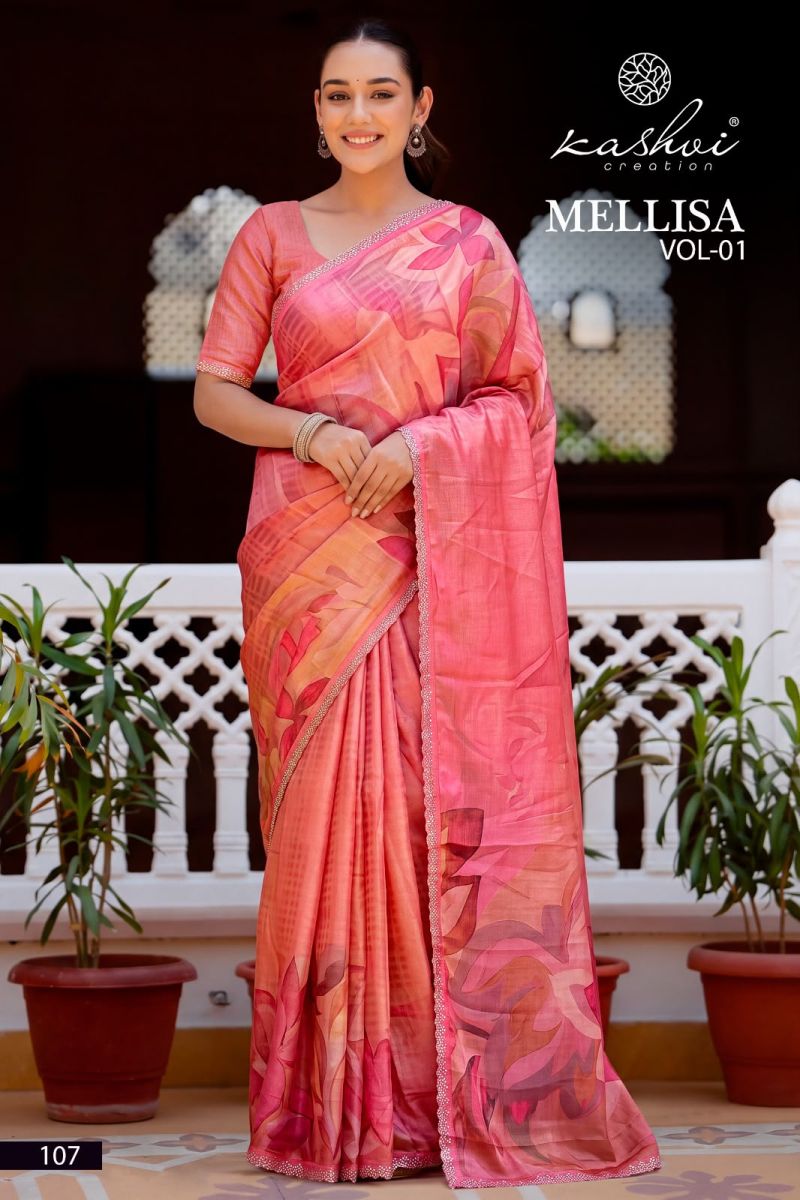 Kashvi Mellisa Vol 1 Viscose Satin Digital Print Swarovski Work Saree — Wholesale Sarees, Kashvi Creation wholesale from Surat — Photo 2