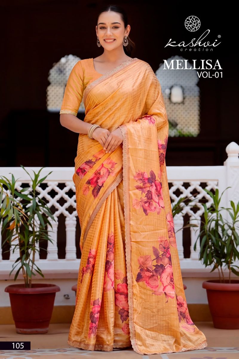 Kashvi Mellisa Vol 1 Viscose Satin Digital Print Swarovski Work Saree — Wholesale Sarees, Kashvi Creation wholesale from Surat — Photo 8