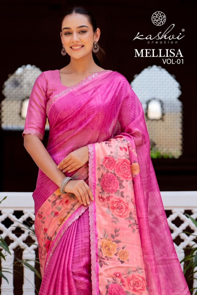 Kashvi Mellisa Vol 1 Viscose Satin Digital Print Swarovski Work Saree