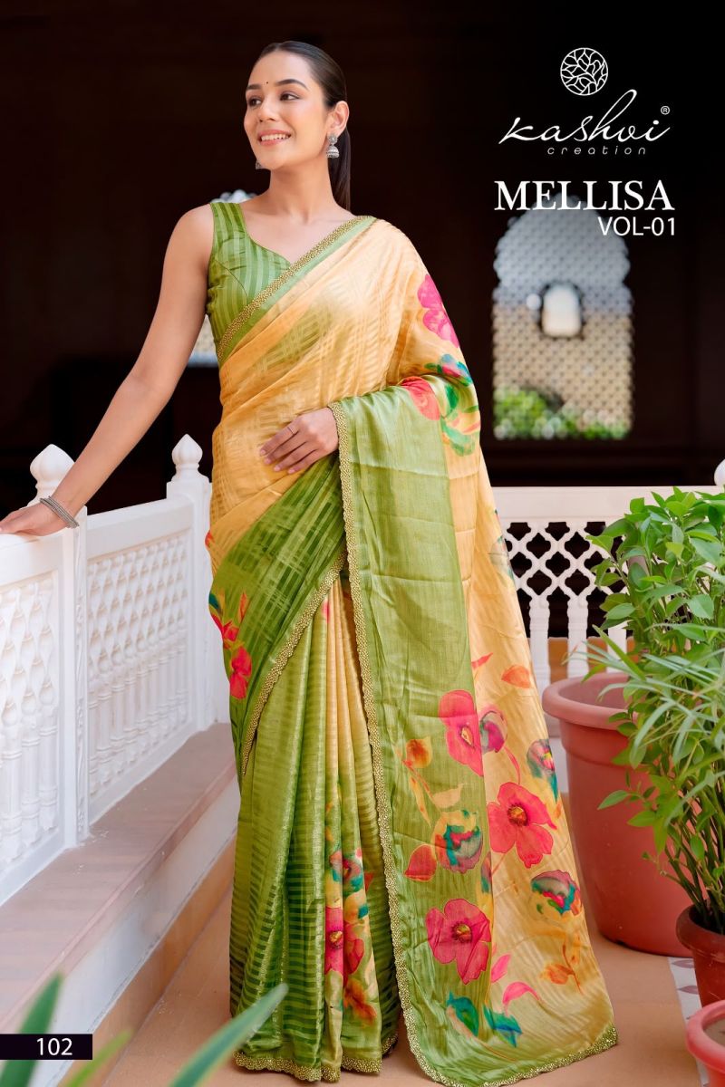 Kashvi Mellisa Vol 1 Viscose Satin Digital Print Swarovski Work Saree — Wholesale Sarees, Kashvi Creation wholesale from Surat — Photo 4