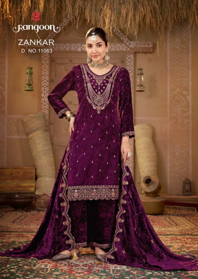 Kessi Rangoon Zankar Makhmal Velvet Embroidered Designer Salwar Kameez — Wholesale Salwar Suits, Kessi wholesale from Surat — view 3