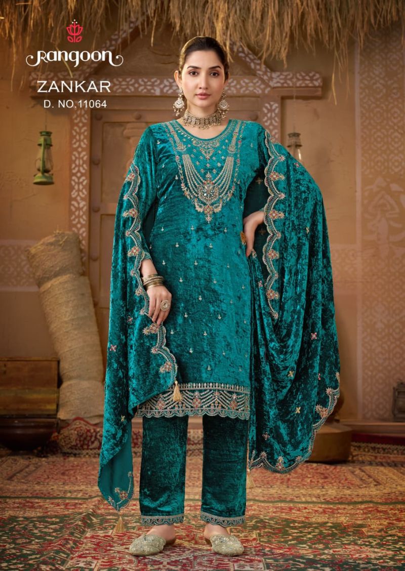 Kessi Rangoon Zankar Makhmal Velvet Embroidered Designer Salwar Kameez — Wholesale Salwar Suits, Kessi wholesale from Surat — view 2