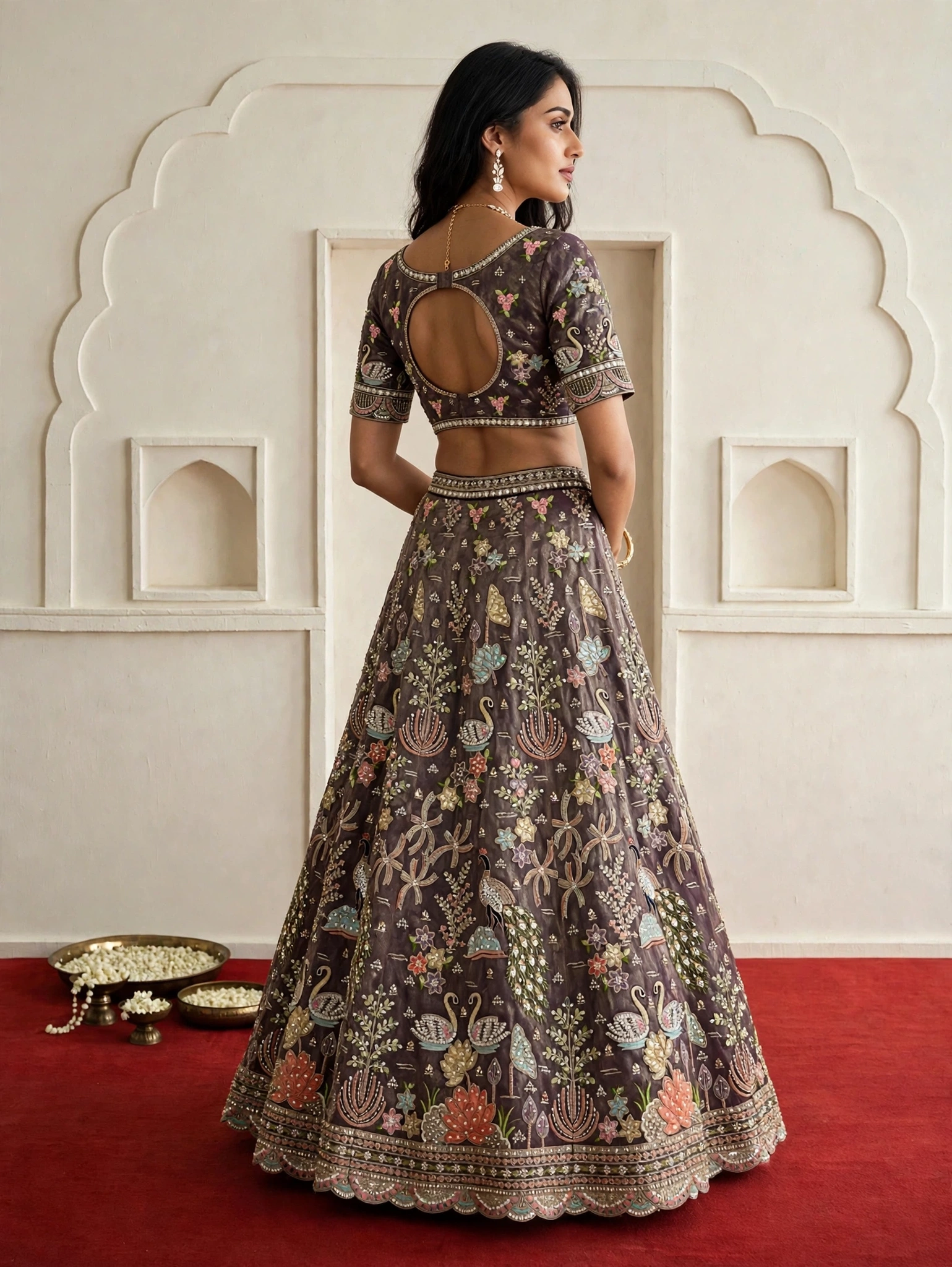 KF 20 Majestic Purple Tissue Bridal Wedding Lehenga Choli with Swan Peacock Motifs — Wholesale Lehenga, Vardan Ethnic wholesale from Surat — view 5
