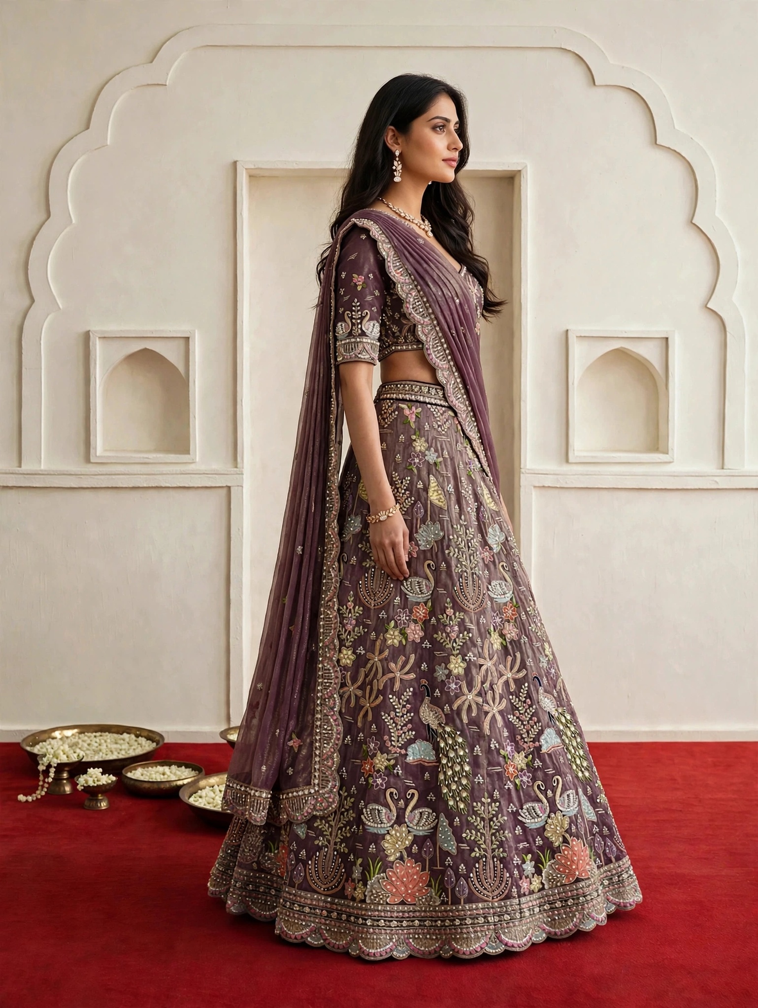 KF 20 Majestic Purple Tissue Bridal Wedding Lehenga Choli with Swan Peacock Motifs — Wholesale Lehenga, Vardan Ethnic wholesale from Surat — view 4