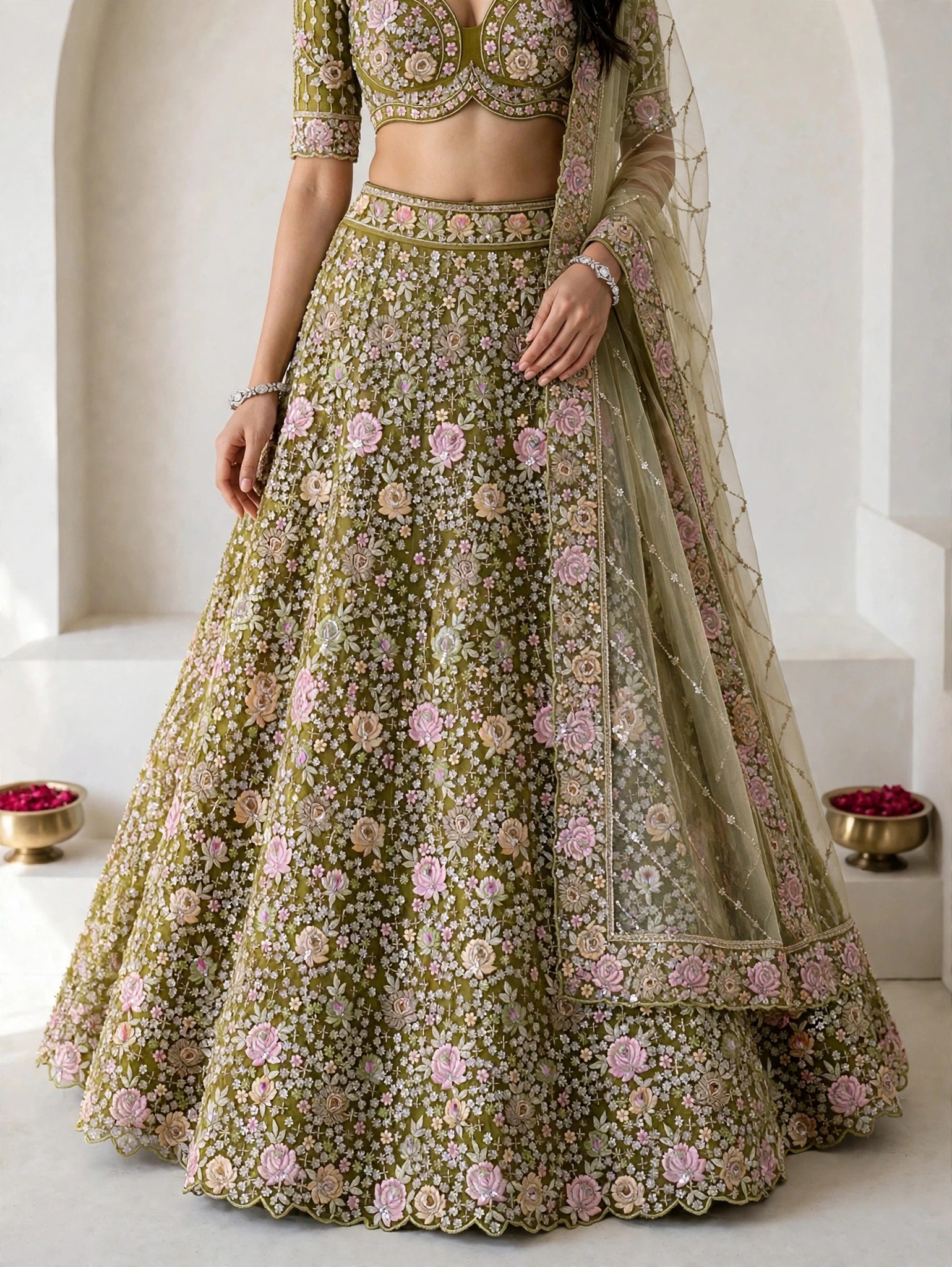 KF 21 Lemon Soft Net Bridal Lehenga Choli with Floral Motifs — Wholesale Lehenga, Vardan Ethnic wholesale from Surat — view 5