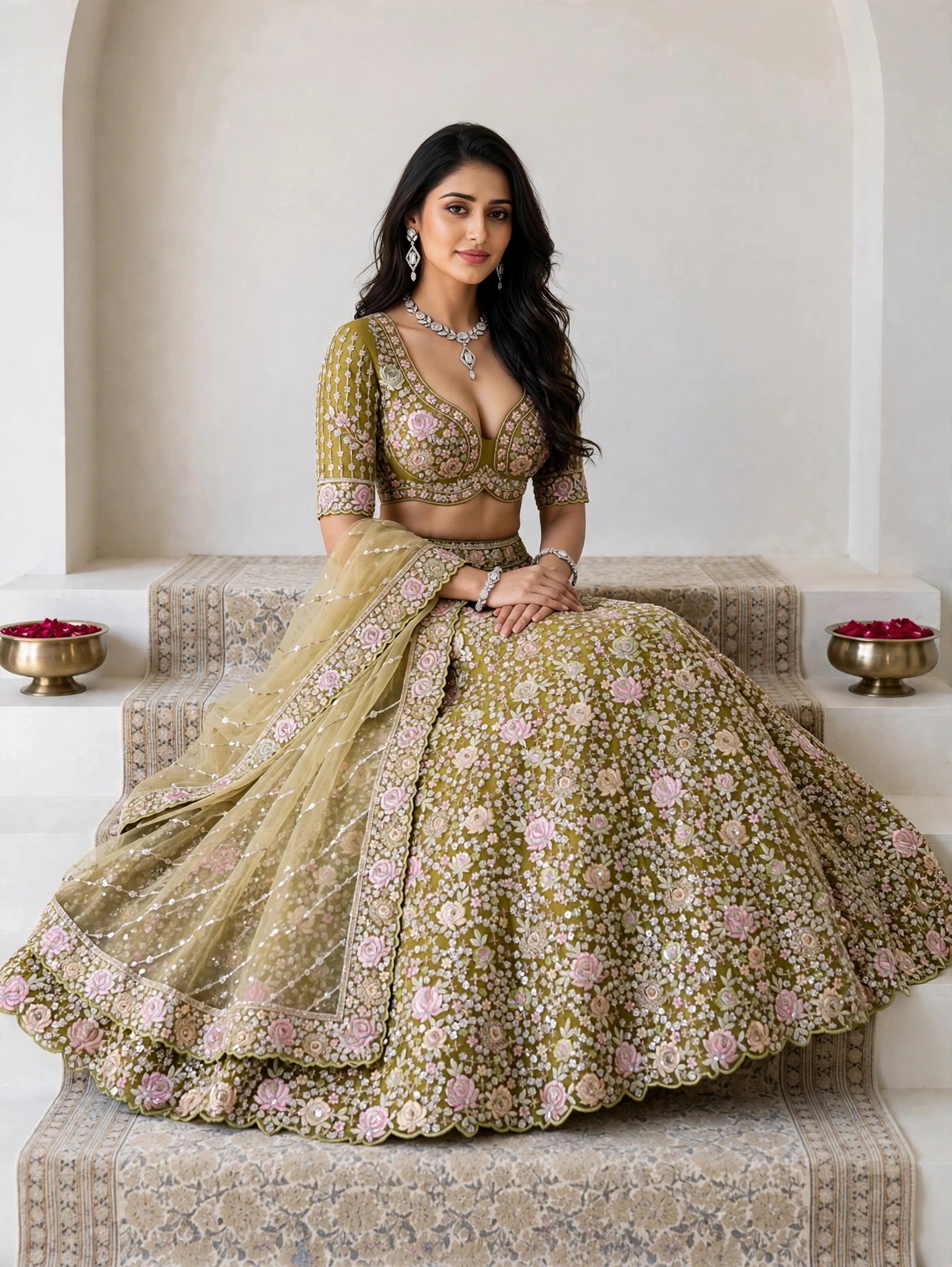KF 21 Lemon Soft Net Bridal Lehenga Choli with Floral Motifs — Wholesale Lehenga, Vardan Ethnic wholesale from Surat — view 2