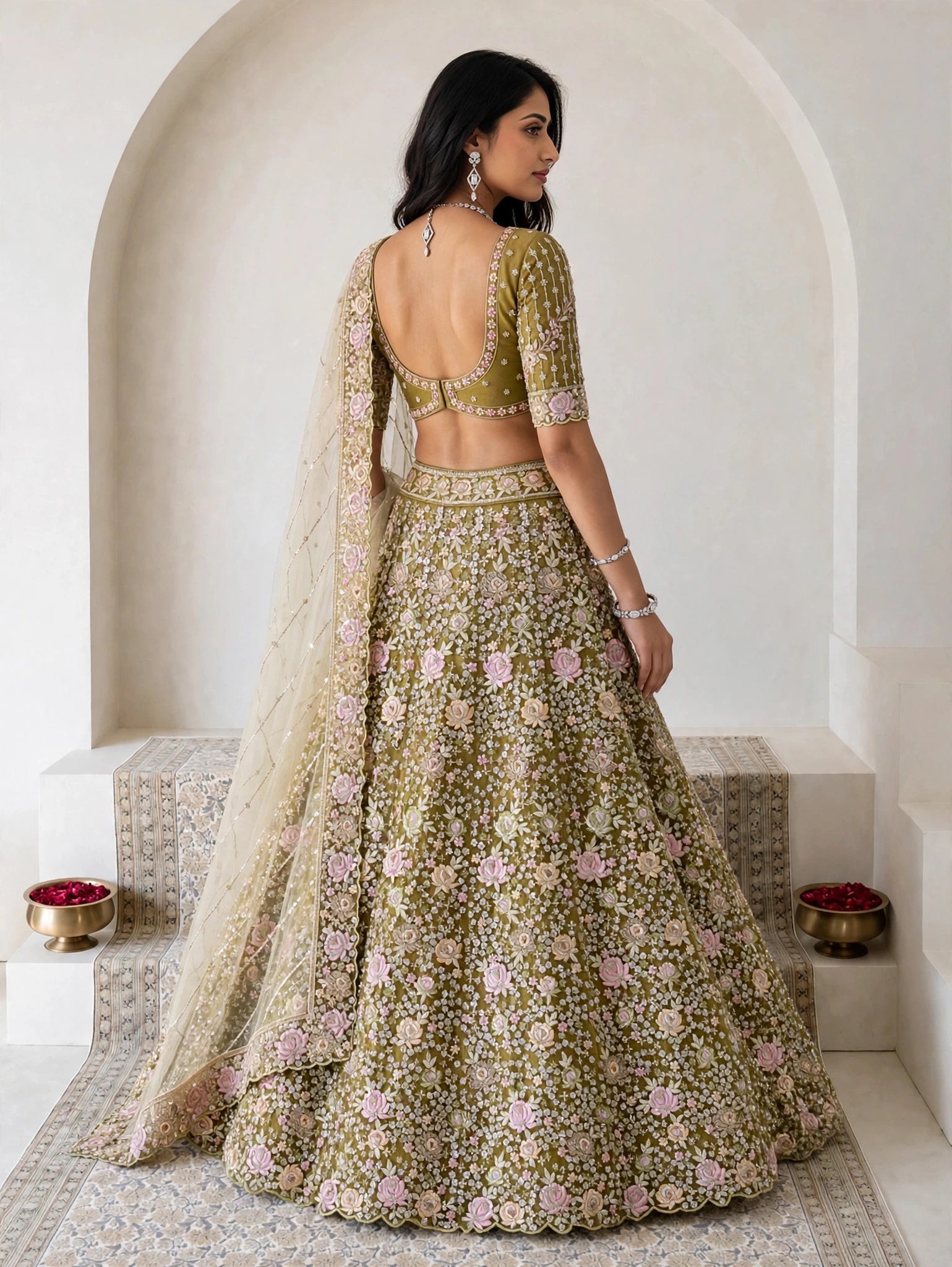 KF 21 Lemon Soft Net Bridal Lehenga Choli with Floral Motifs — Wholesale Lehenga, Vardan Ethnic wholesale from Surat — view 3