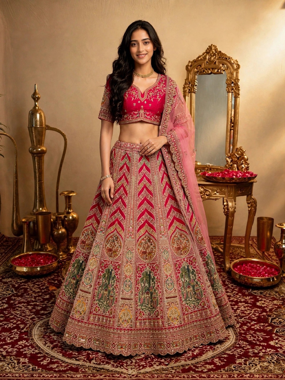 KF 2112 Rani Raw Silk Bridal Lehenga Choli with Zari Dori Work