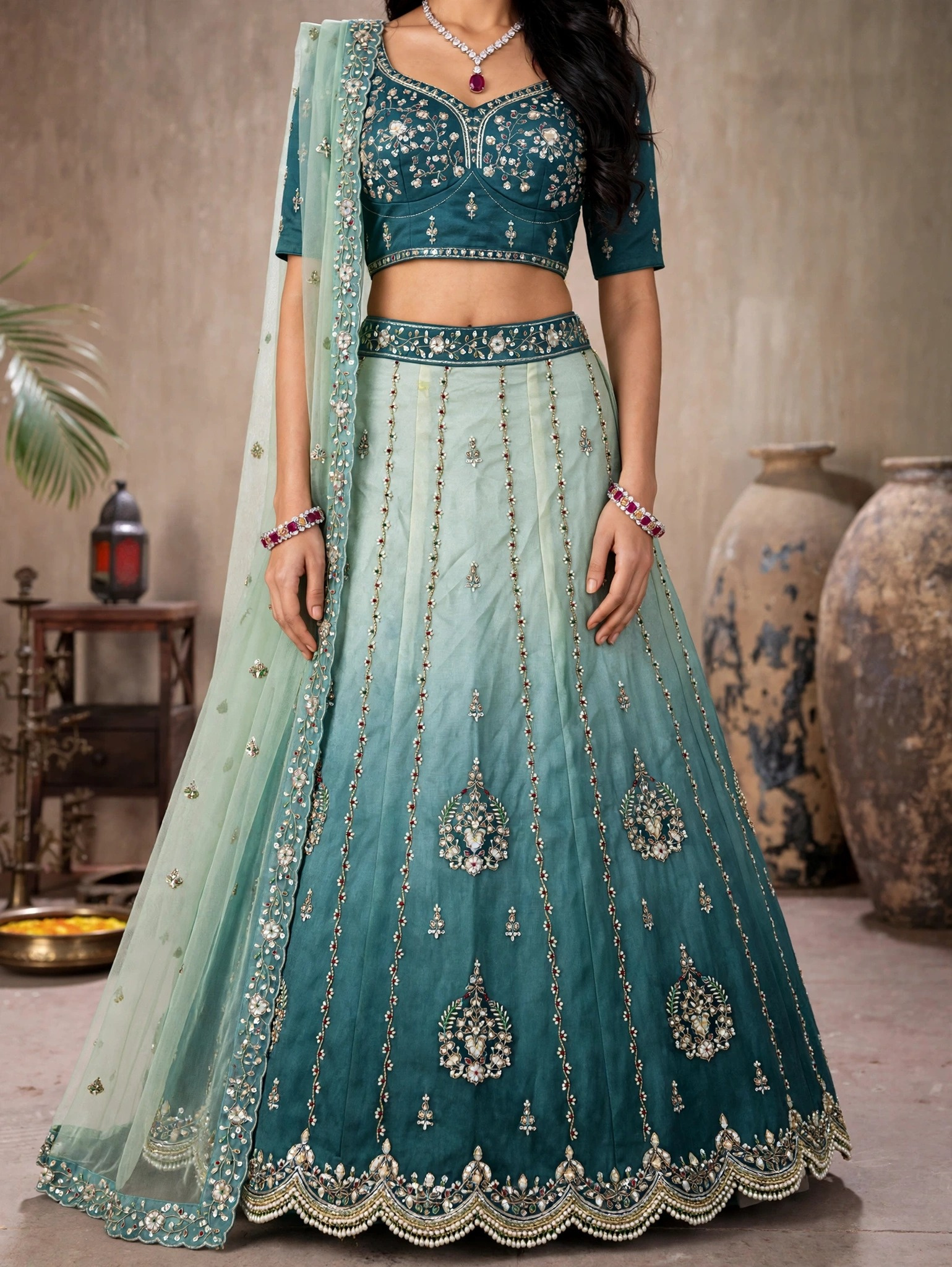 KF 52 Sky Blue Tissue Lehenga Choli with Sequin Embellishment Semi-Stitched Designer Lehenga — Wholesale Lehenga, Vardan Ethnic wholesale from Surat — Photo 6