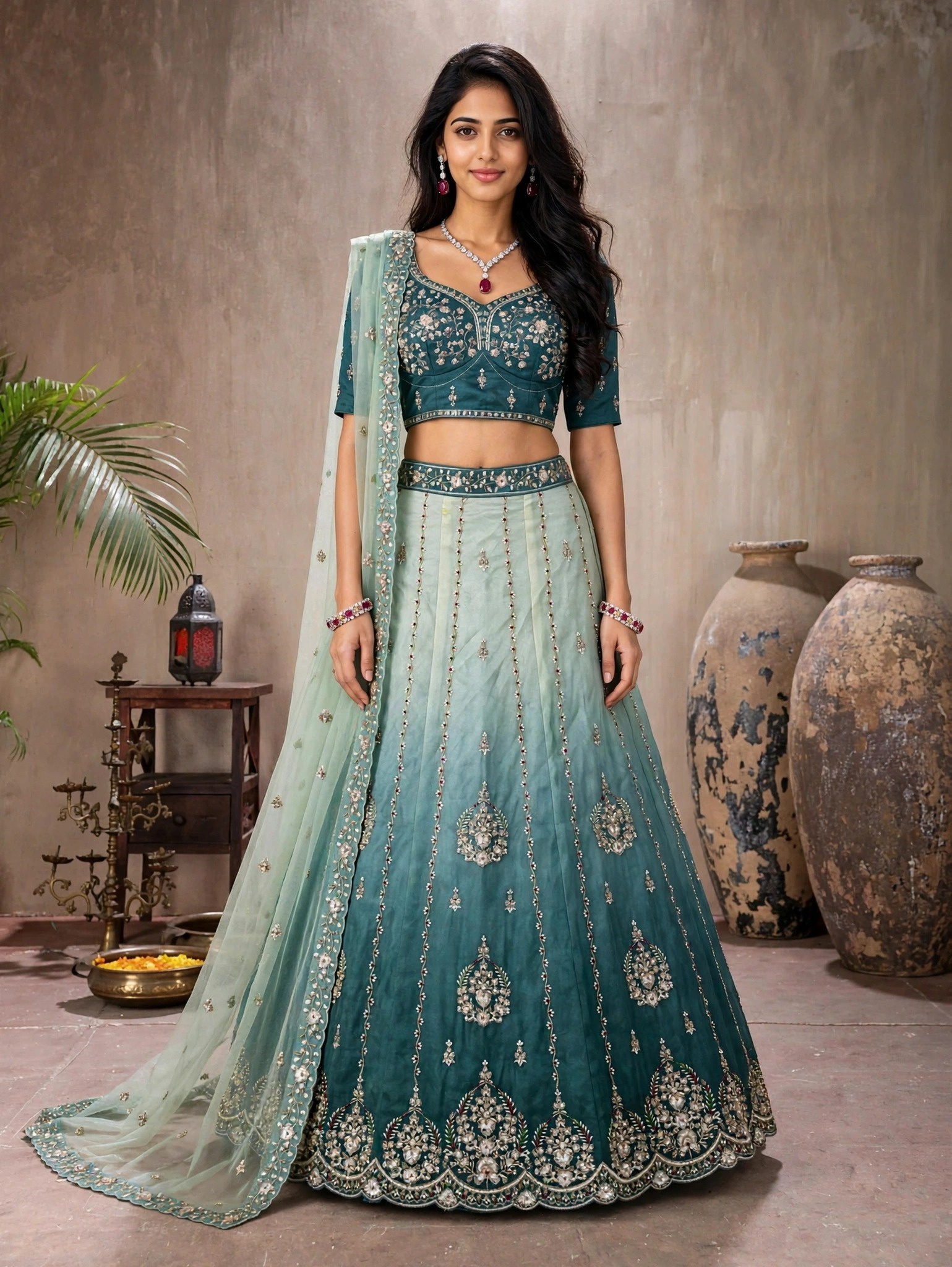 KF 52 Sky Blue Tissue Lehenga Choli with Sequin Embellishment Semi-Stitched Designer Lehenga