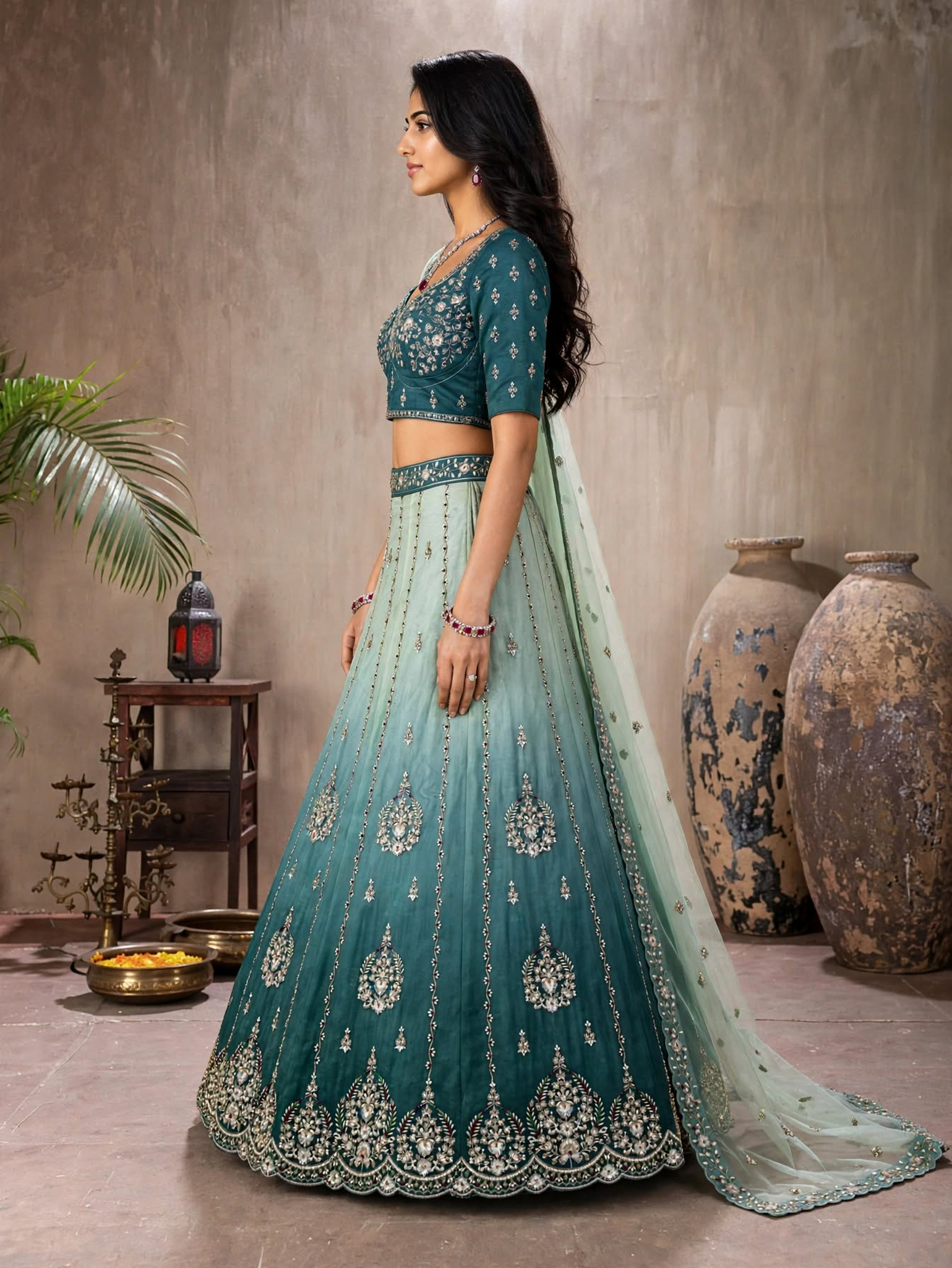 KF 52 Sky Blue Tissue Lehenga Choli with Sequin Embellishment Semi-Stitched Designer Lehenga — Wholesale Lehenga, Vardan Ethnic wholesale from Surat — Photo 2
