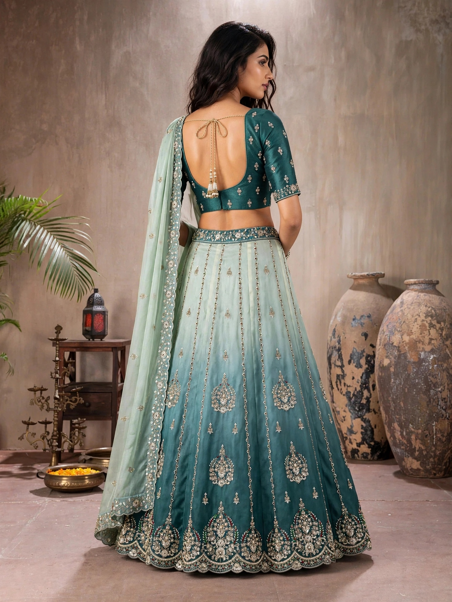 KF 52 Sky Blue Tissue Lehenga Choli with Sequin Embellishment Semi-Stitched Designer Lehenga — Wholesale Lehenga, Vardan Ethnic wholesale from Surat — Photo 3