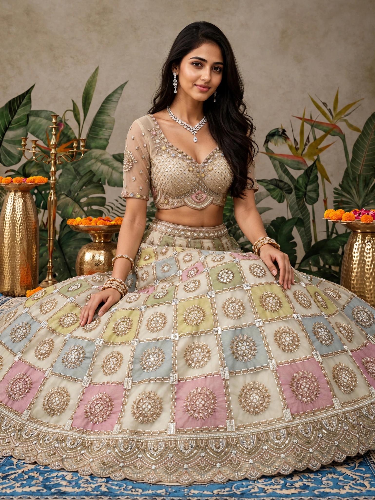 KF 86 White Net Lehenga Choli with Multicolour Box Motifs Rainbow Charm Designer Lehenga — Wholesale Lehenga, Vardan Ethnic wholesale from Surat — Photo 3