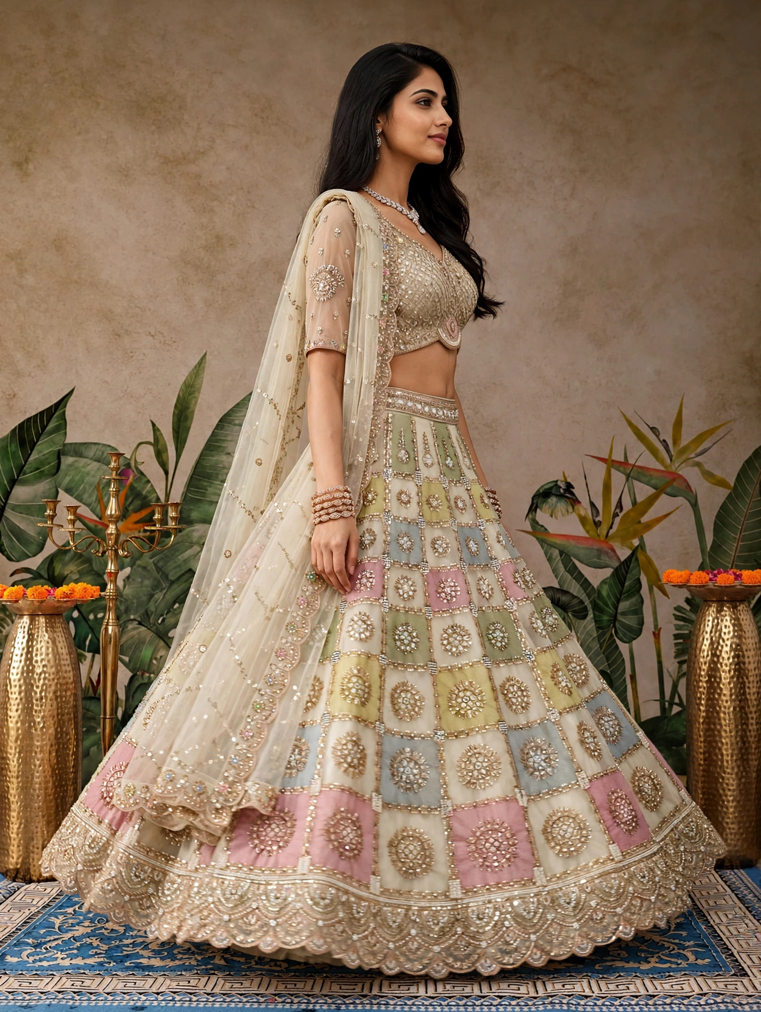 KF 86 White Net Lehenga Choli with Multicolour Box Motifs Rainbow Charm Designer Lehenga — Wholesale Lehenga, Vardan Ethnic wholesale from Surat — Photo 4