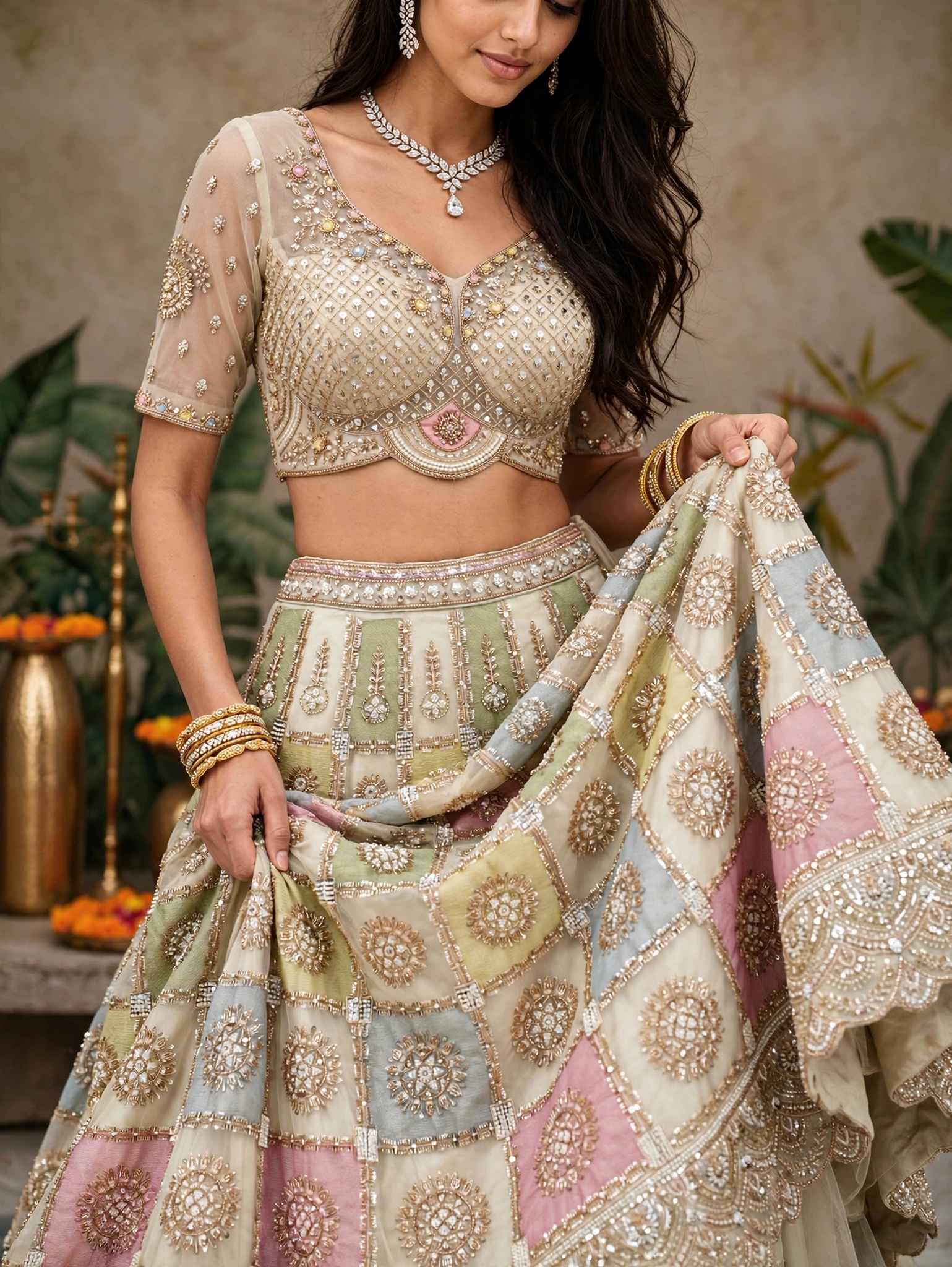 KF 86 White Net Lehenga Choli with Multicolour Box Motifs Rainbow Charm Designer Lehenga — Wholesale Lehenga, Vardan Ethnic wholesale from Surat — Photo 2