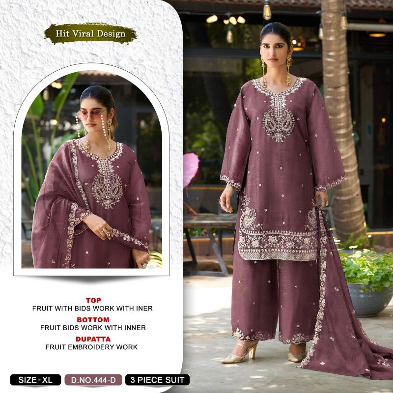 Khas 444 A To D Fruit Chiffon Beads Work Salwar Kameez Catalog — Wholesale Pakistani Suits, Vardan Ethnic wholesale from Surat — view 2
