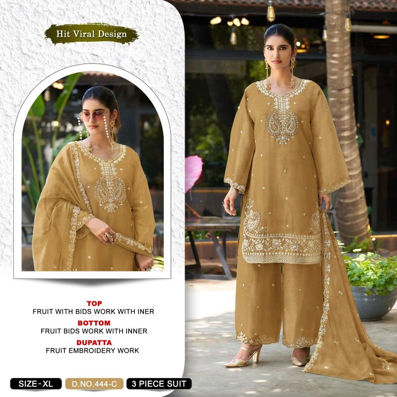 Khas 444 A To D Fruit Chiffon Beads Work Salwar Kameez Catalog — Wholesale Pakistani Suits, Vardan Ethnic wholesale from Surat — view 3