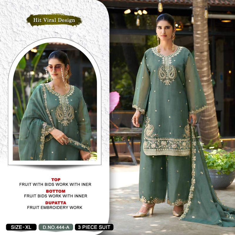 Khas 444 A To D Fruit Chiffon Beads Work Salwar Kameez Catalog — Wholesale Pakistani Suits, Vardan Ethnic wholesale from Surat — view 4