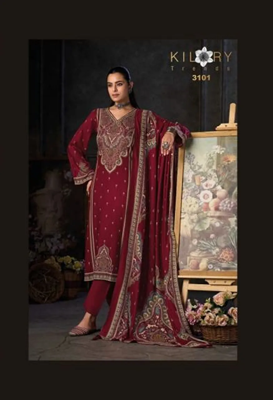 Kilory Ek Safar Viscose Pashmina Digital Print Hand Work Salwar Kameez