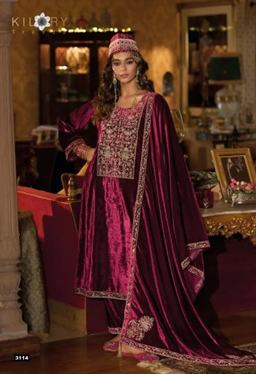 Kilory Zardozi Velvet Designer Salwar Kameez with Zardosi and Hand Work Wholesale — Wholesale Salwar Suits, Kilory Trends wholesale from Surat — view 2