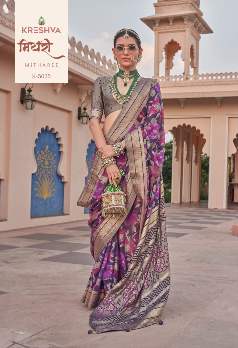 Kreshva Mitharee PV Georgette Burnout Fancy Design Saree Wholesale