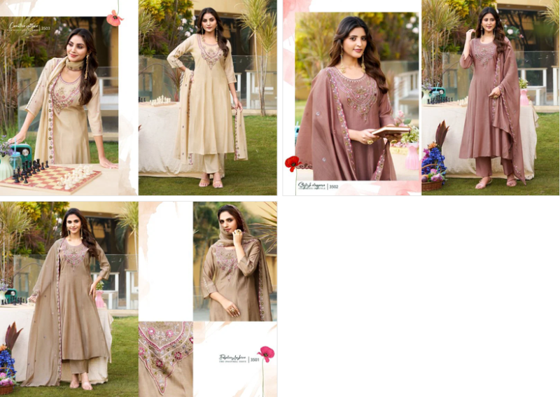 Ladies Flavour 3501 And 3503 Viscose Coral Embroidered Kurti with Bottom and Dupatta — Wholesale Kurtis, Ladies Flavour wholesale from Surat — Photo 4