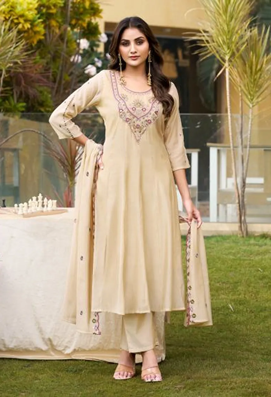 Ladies Flavour 3501 And 3503 Viscose Coral Embroidered Kurti with Bottom and Dupatta — Wholesale Kurtis, Ladies Flavour wholesale from Surat — Photo 2