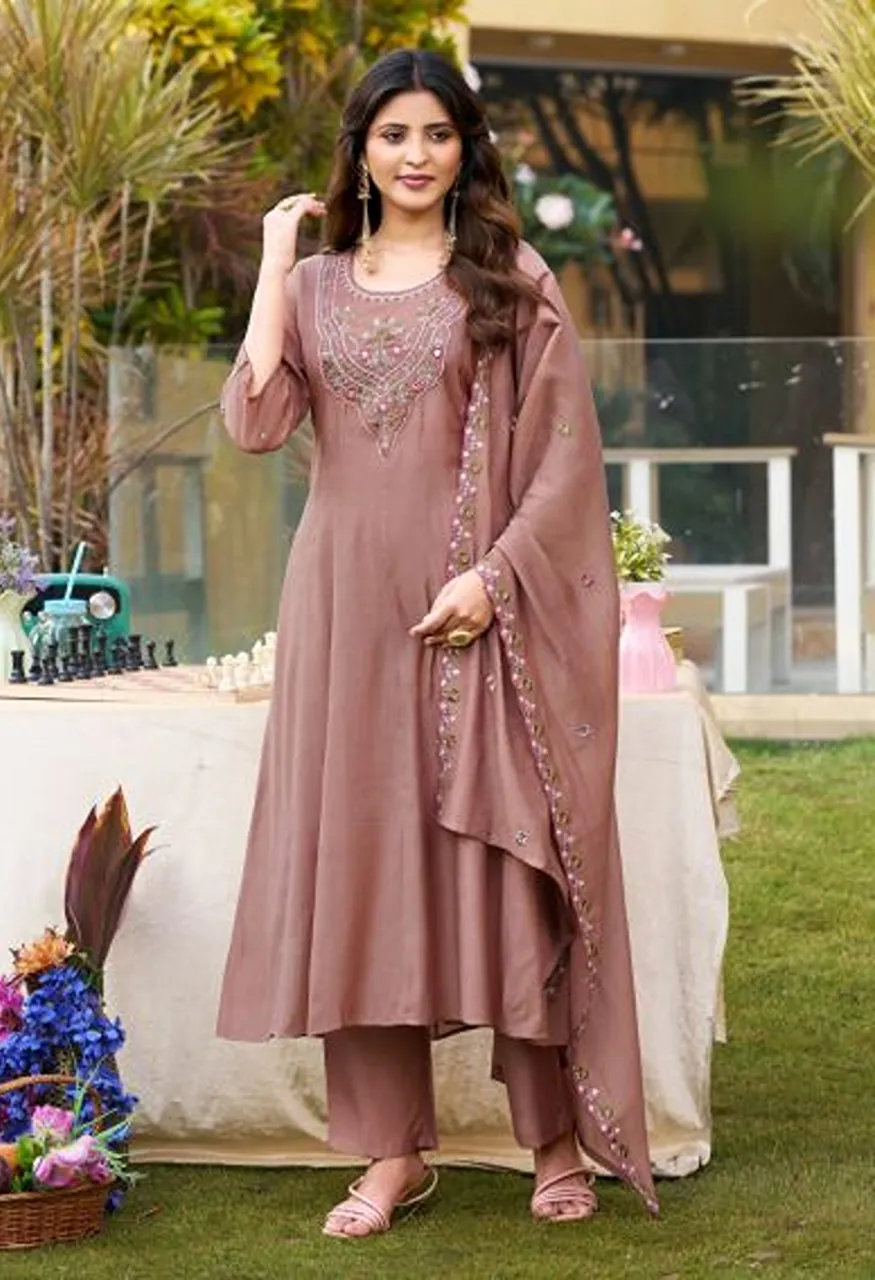 Ladies Flavour 3501 And 3503 Viscose Coral Embroidered Kurti with Bottom and Dupatta